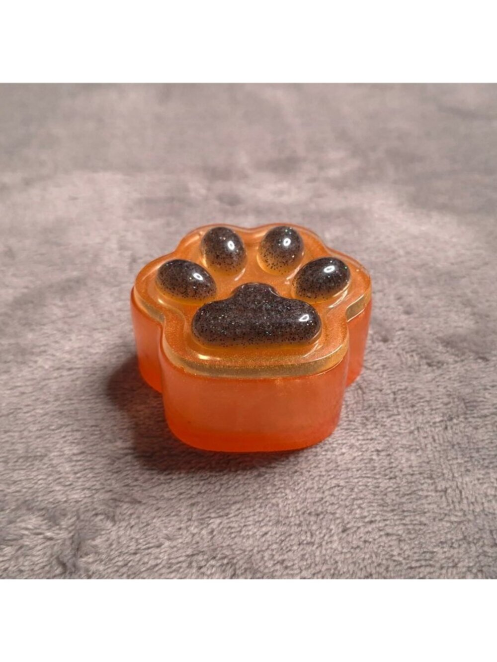 Paw Print-Shaped Handmade Resin Trinket Box Orange Black Animal-Lover Gift